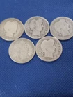 five old silver barber quarters