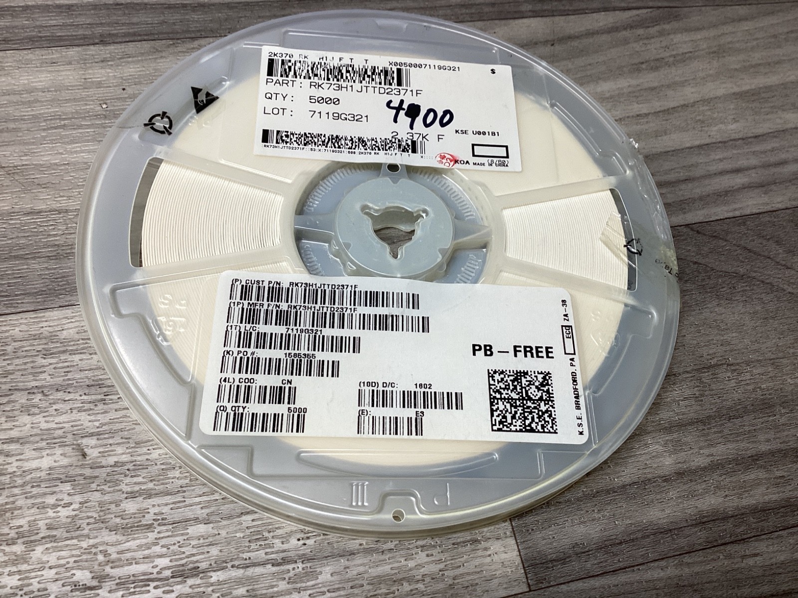 RK73H1JTTD2371F Thick Film Resistors - SMD 1/10watts 2.37Kohms #124N127