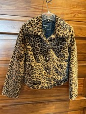 Kenzie Leopard Faux Fur Plush Short Jacket Coat M