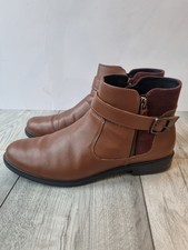 Hotter Kingston Brown Tan Leather Ankle Boots Size 7.5 Exf Wide Fitting 