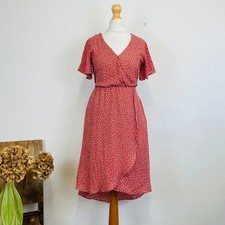 Sienna Sky Pink White Spotty Print Layered Hi-Low Hem Faux Wrap Dress 6