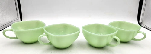 1950s Fire King Jadeite Charm Pattern Square Cup Set of 4