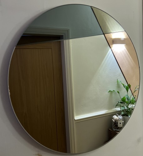 Art Deco Stil Spiegel rund klar grau rosa blau verspiegelt Glas