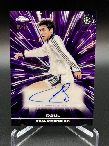 2025-26 Topps Chrome UEFA BLA-RA Raul Real Madrid Black Purple Lazer /75 Auto