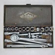 Thorsen 19PC 1/4" Drive SAE Socket Set Ratchet Breaker T-Bar Exts Flex USA Vtg