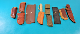 Big Lot of 11 Vintage Leather Knife Sheaths Folding and Fixed Knives