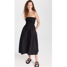 FAITHFULL THE BRAND NWT Madella Black Smocked Strapless Dress // S