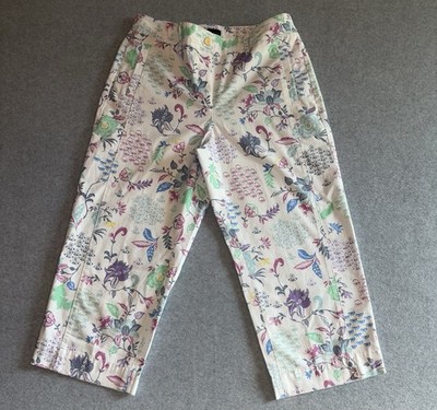 Talbots Women s White Multicolor Floral Capri Pants Petite Flat Front Button