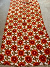 Vintage 1970s Fabric Flower Power Orange Brown Cotton Retro MCM 118x48" Rare