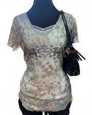 Y2K Vintage Graphic Baby Doll Tee 90s 00s Grunge Women’s Medium Whimsical Goth