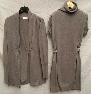 BRUNELLO CUCINELLI CARDIGAN UND KLEID AUS KASCHMIR UND SEIDE GR. M