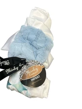 Minky Couture Baby Blanket Satin Edge Blue Geometric Crib Infant Reversible NWT