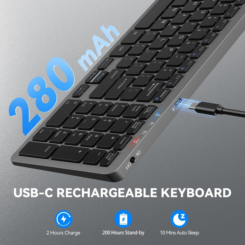 Wireless Bluetooth Keyboard Rechargeable - Ultra Slim 2.4G+BT Keyboard with N... - Image 4 of 4