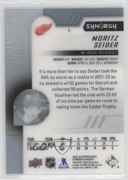 2022-23 Upper Deck Synergy /13 Moritz Seider #1 - Image 2 of 2
