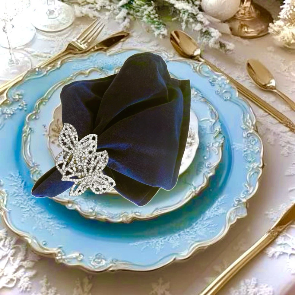 VTG 4 Blue Velvet Dinner Napkins Set COTTON FABRIC .94 Yard 17x17 Stitched - Image 4 of 4