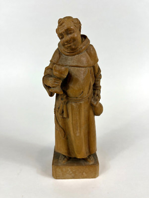 Vintage Anton Fischer Hand Carved Wood German Monk Sculpture Figurine 6''