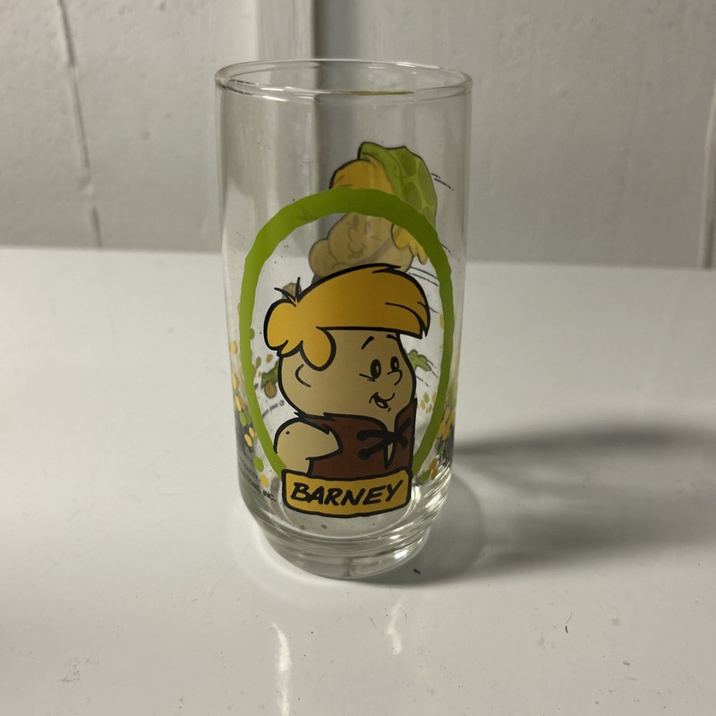 *VINTAGE* Flintstone Kids Barney 1986 Hanna Barbera Productions Pizza Hut Glass