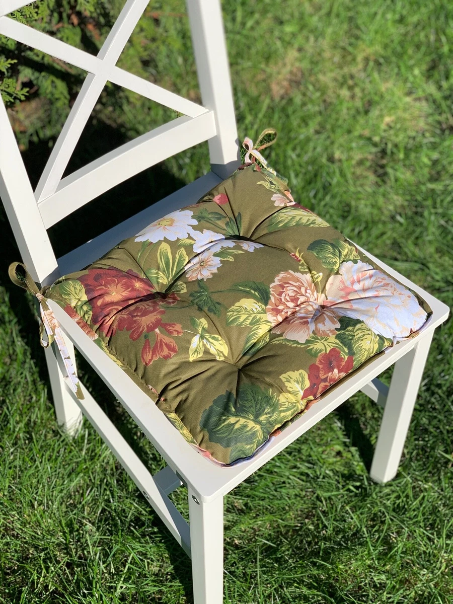 Square chair cushion with ties green chair pad cotton seat cushions