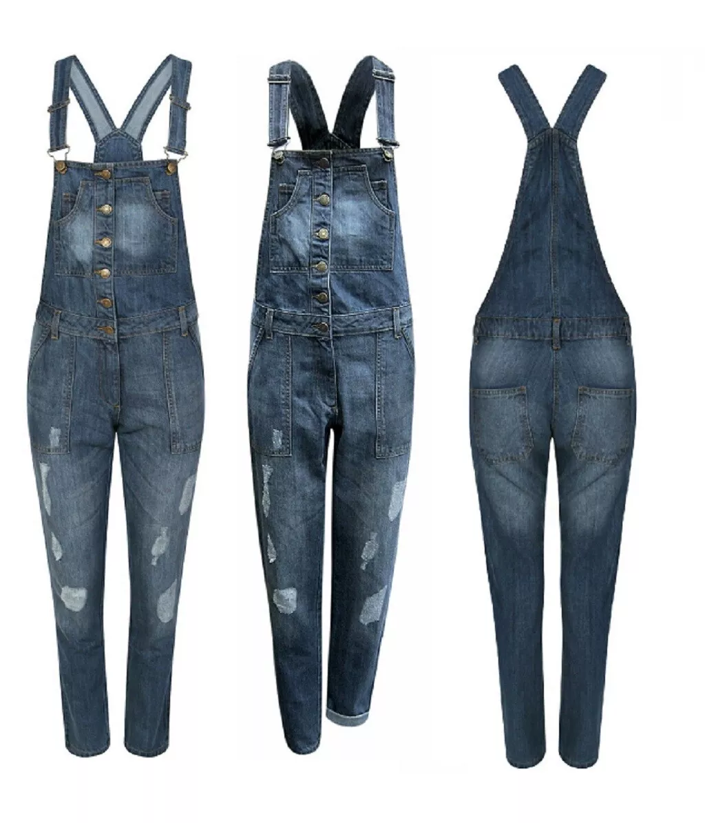 Women's Ladies Dungaree Omnia Denim Jeans Full Slim Fit Jumpsuit