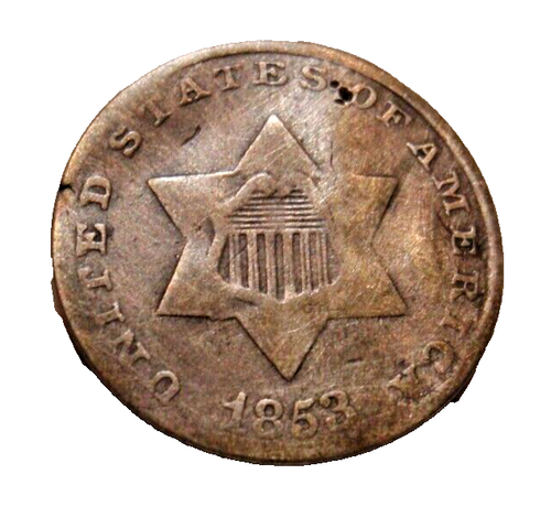 1853 3 Three Cent Silver. Attractive Circulated Example! - Picture 2 of 4
