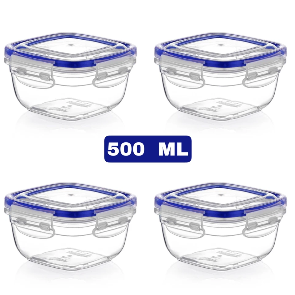 4 x 500ML Airtight Food Storage Container Set Boxes Clip Seal Lock BPA Free - Image 2 of 4