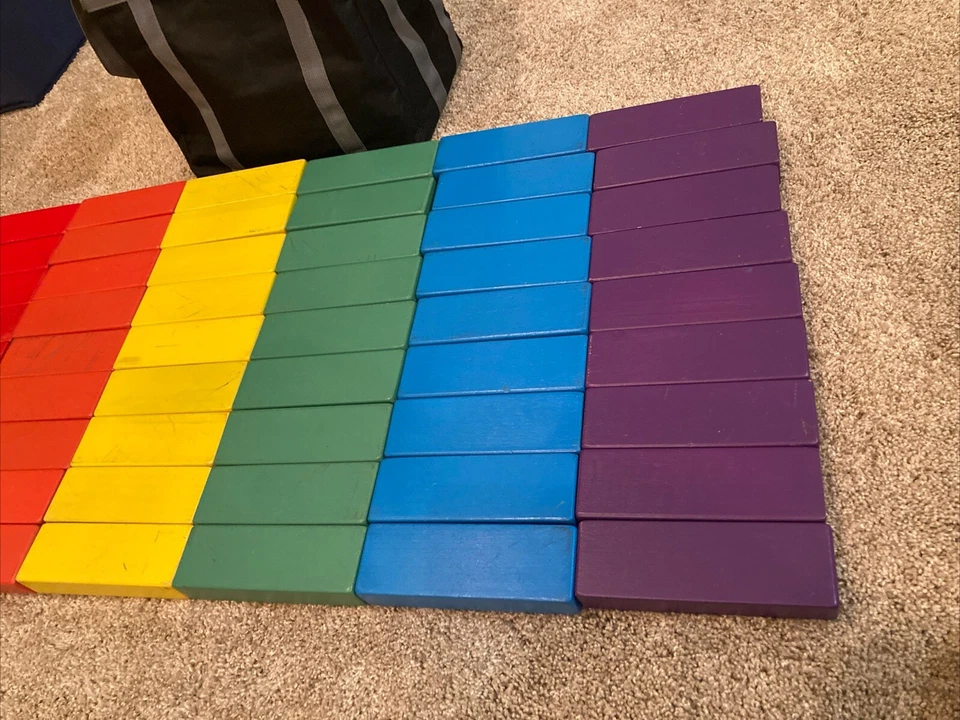 ECR For Kids 54 Wooden Rainbow Colors Blocks Building Game & Carry Storage Bag - Image 3 of 4