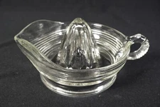 Vintage Clear Glass Manual Juicer Reamer With Horizontal Bands 8" Diameter
