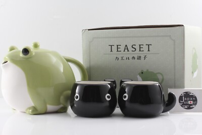 Tea Pot Cup Set San Art Frog Tadpole Green Black From JAPAN