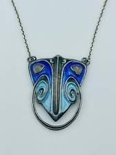 Antique Arts & Crafts Sterling Silver Enamel Moonstone Jugendstil Necklace