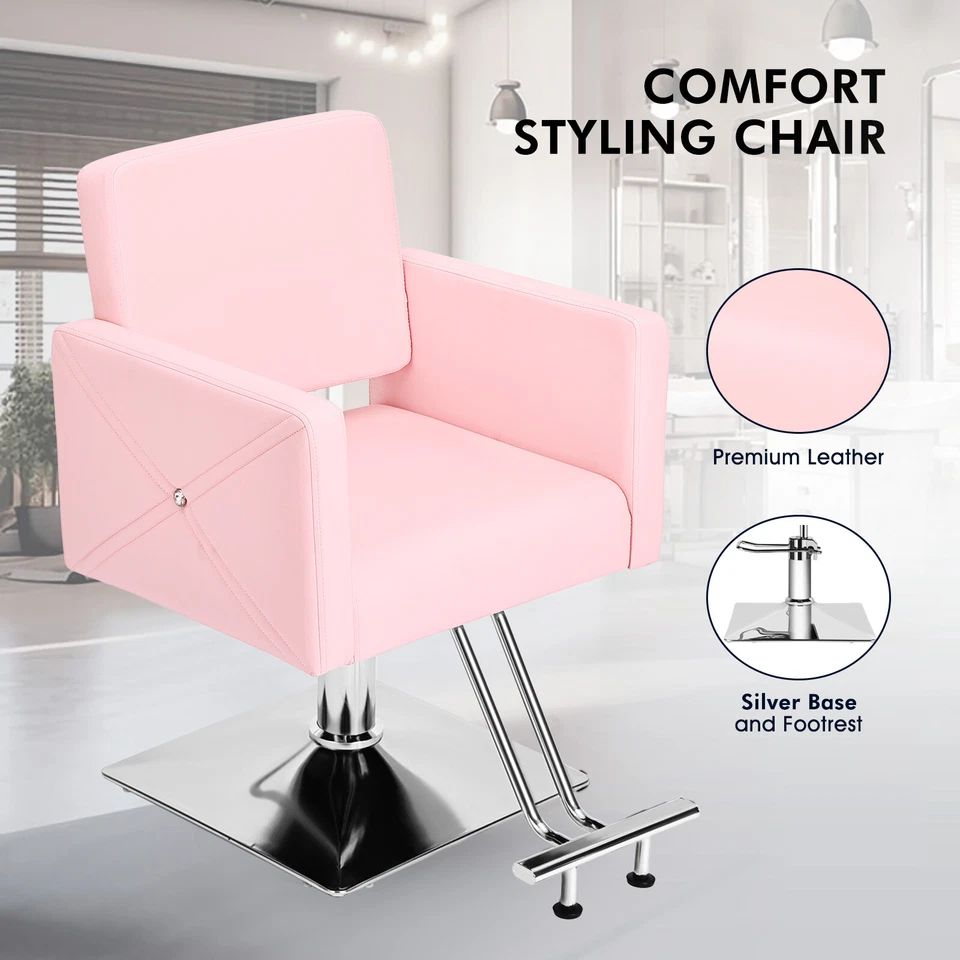 Silla de peluquero hidráulica rosa para damas peluquería spa salón belleza con cubierta trasera Foto 4 de 4