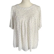 Gap women's size small cream with blue polka dots stretchy short sleeve blouse