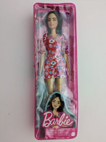 Barbie Fashionistas Doll 177 Black Hair Floral Dress Puffed Sleeves Strappy Heel - Picture 1 of 4