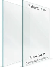 4x6 Glass - Crystal Clear, 2 Pack - Replacement Glass for 4 x 6 Picture Frames -