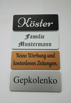 Türschild 12 x 4 cm Klingelschild 8 x 3 cm, wetterfest, stabil, klebend,graviert