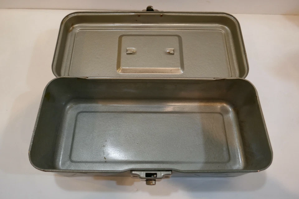 Caja de aparejos utilitarios de herramientas de metal gris o plateado Excelsior vintage de 11,5" ¡BONITA!! Foto 3 de 4