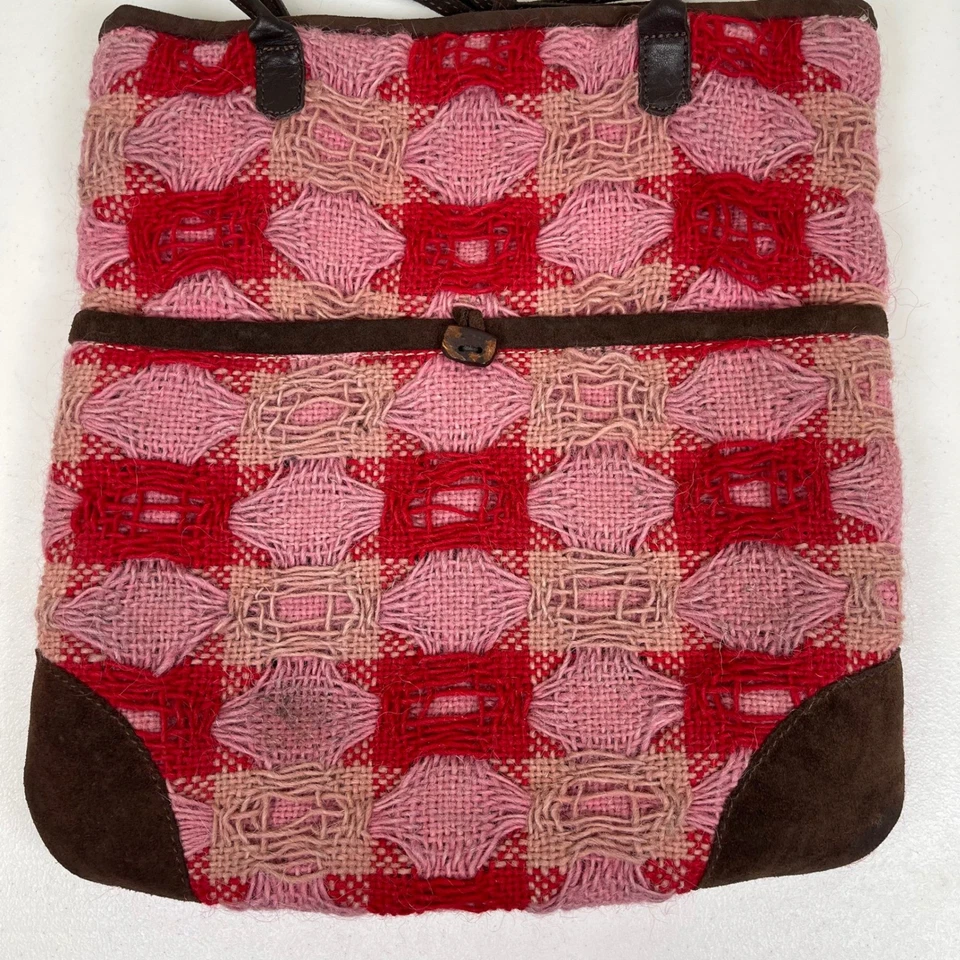 Maria La Rosa Woven Tote Shoulder Bag Leather Trim Red Pink Italy Y2K Boho - Image 3 of 4