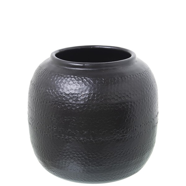 DRW Tischvase Aus Aluminium, Schwarz Geschnitzt, 16 X 16 X 14 Cm-image