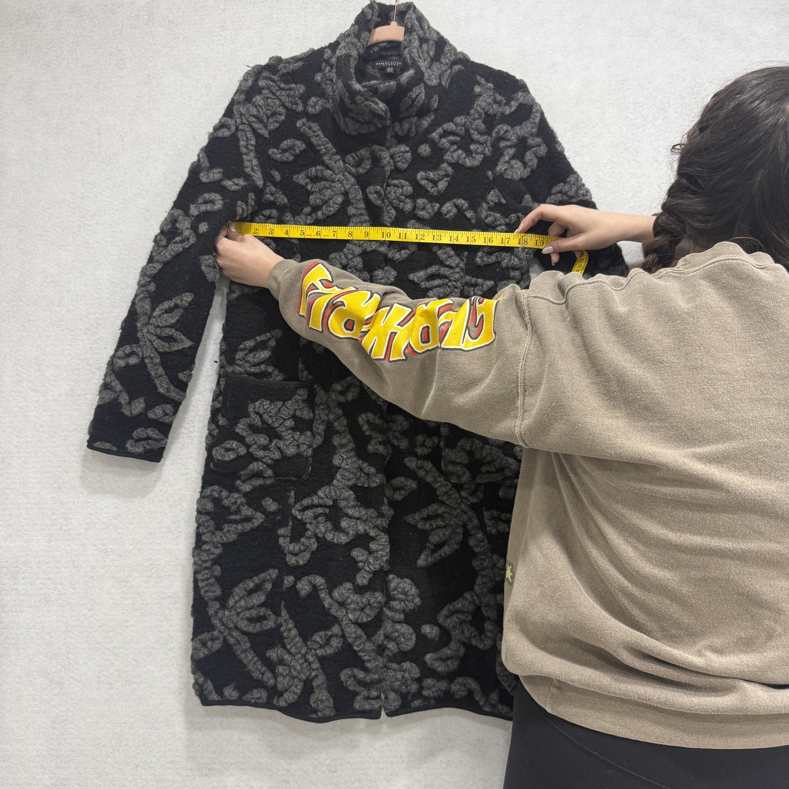 Robert Kitchen Coat Womens Medium Black Wool Flor… - image 5