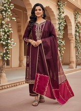 New Launching Silk Maroon Salwar Kameez With Dupatta For Indian Party Wear