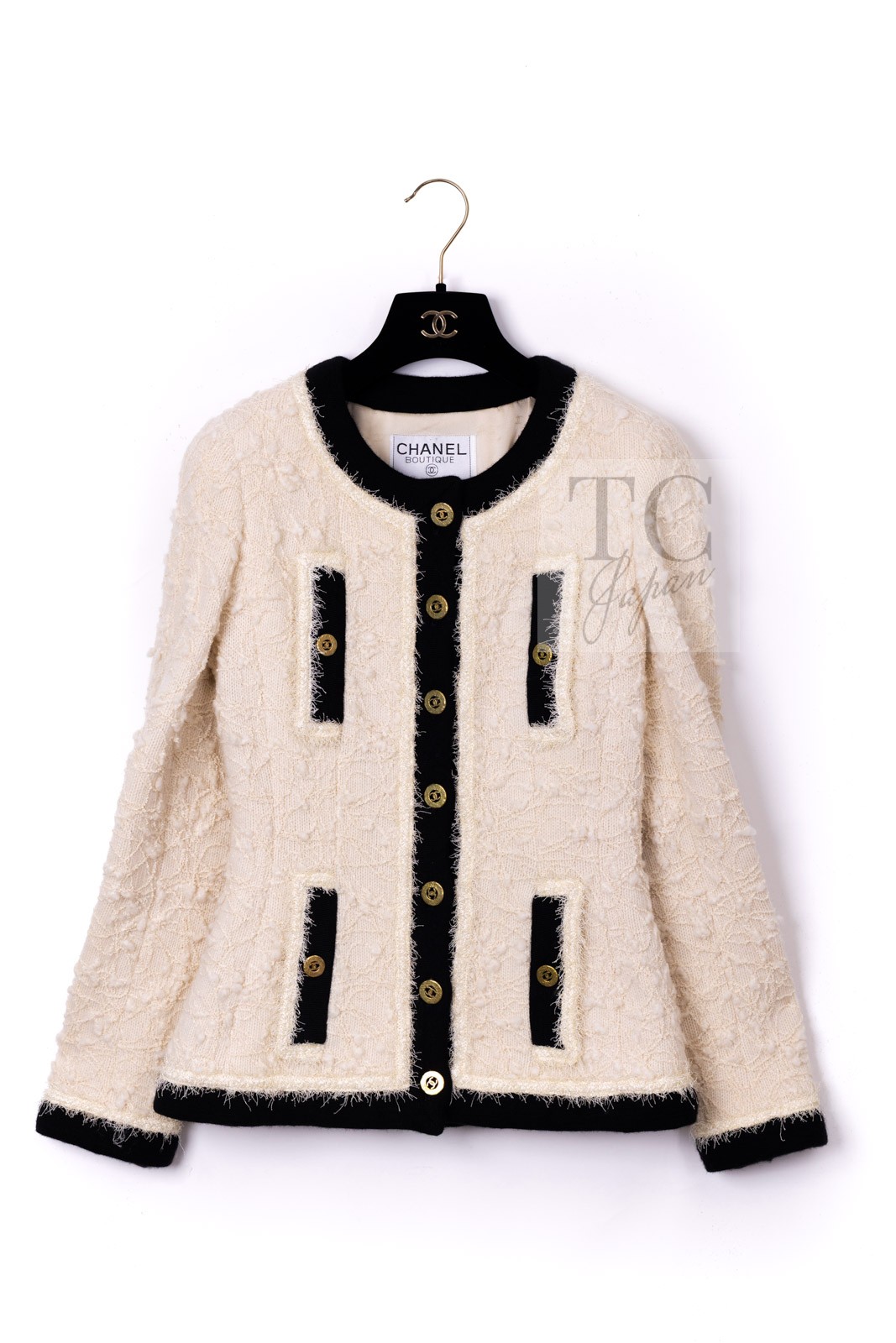 CHANEL 94A Vintage Rare Collectible Creme Ivory Black Trim Jacket 34 36 image 3