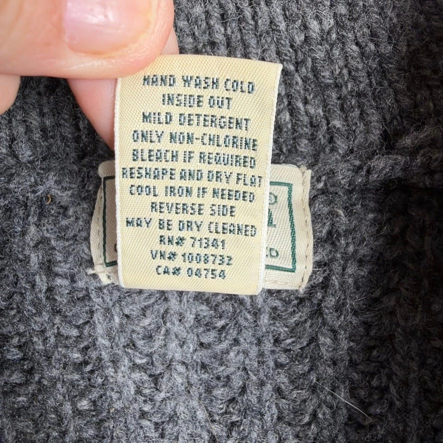 Cárdigan suéter tejido acanalado cuello chal 100 % lana de cordero gris M LL Bean para hombre