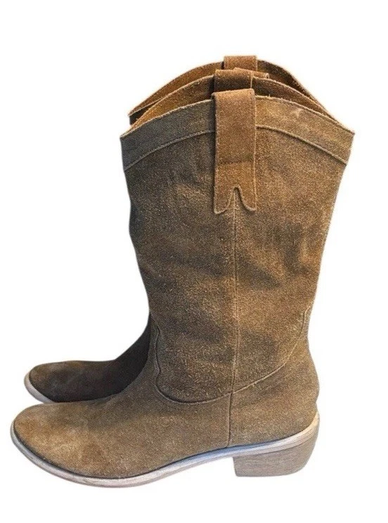 Diba True Brown Suede Cowboy Boots Mid Calf 10 Tan Cowgirl rodeo festival - Image 2 of 4