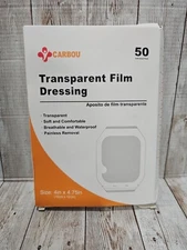 Carbou 4x4.75" Transparent Film Dressing 50pk, Waterproof Wound & Tattoo Care