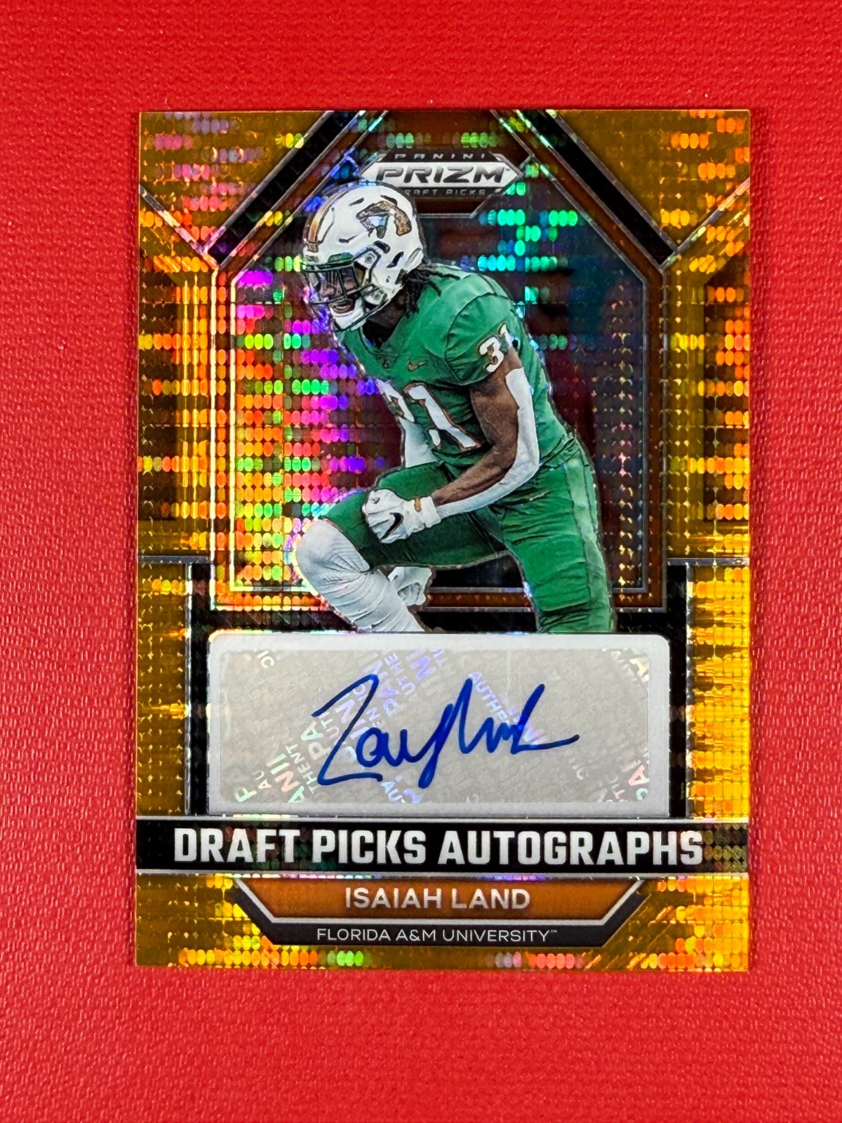 2023 Prizm Draft Picks Autos Isaiah Land #DPA-ISL Orange Pulsar Prizm /49 (RC)
