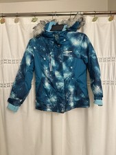 ZeroXposur Teal and White Puffer Jacket with Faux Fur Hooded, for kids Small