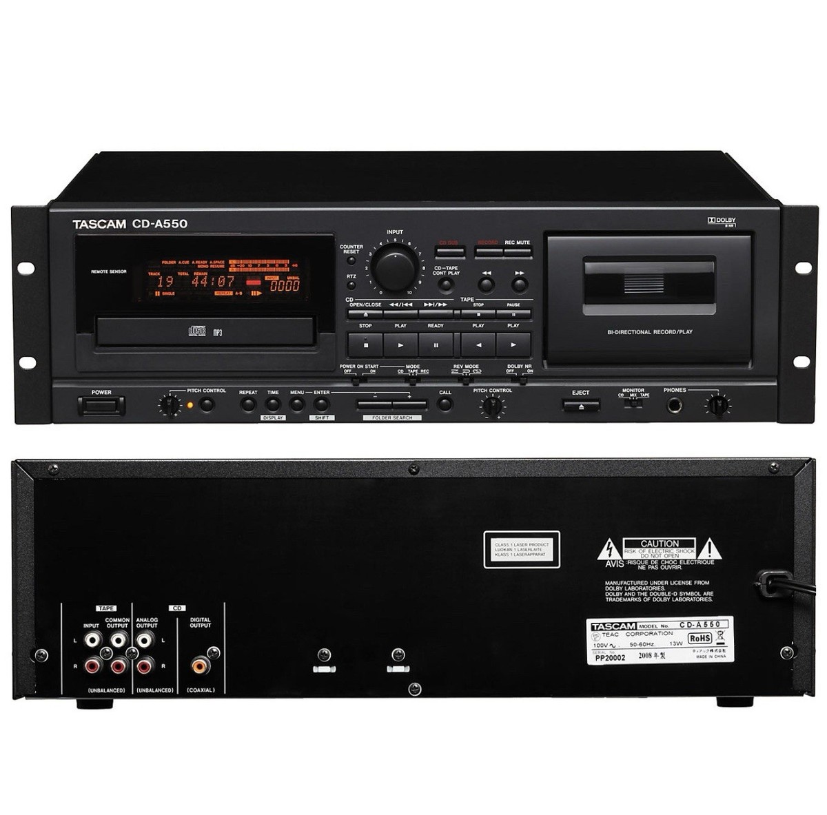 TASCAM CD-A550 Pro CD/MP3 & Reverse Cassette Deck + Remote – Mint