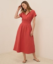 Pact Women's Coastal Double Gauze Boho Midi Dress Extra Small Kumquat