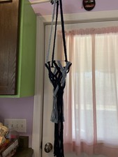 Vtg Hanging Macrame Planter Blues 45  8  Ring System For Pots