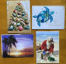 Lot Of 4 Assorted Christmas Beach Theme Greeting Cards With Envelopes