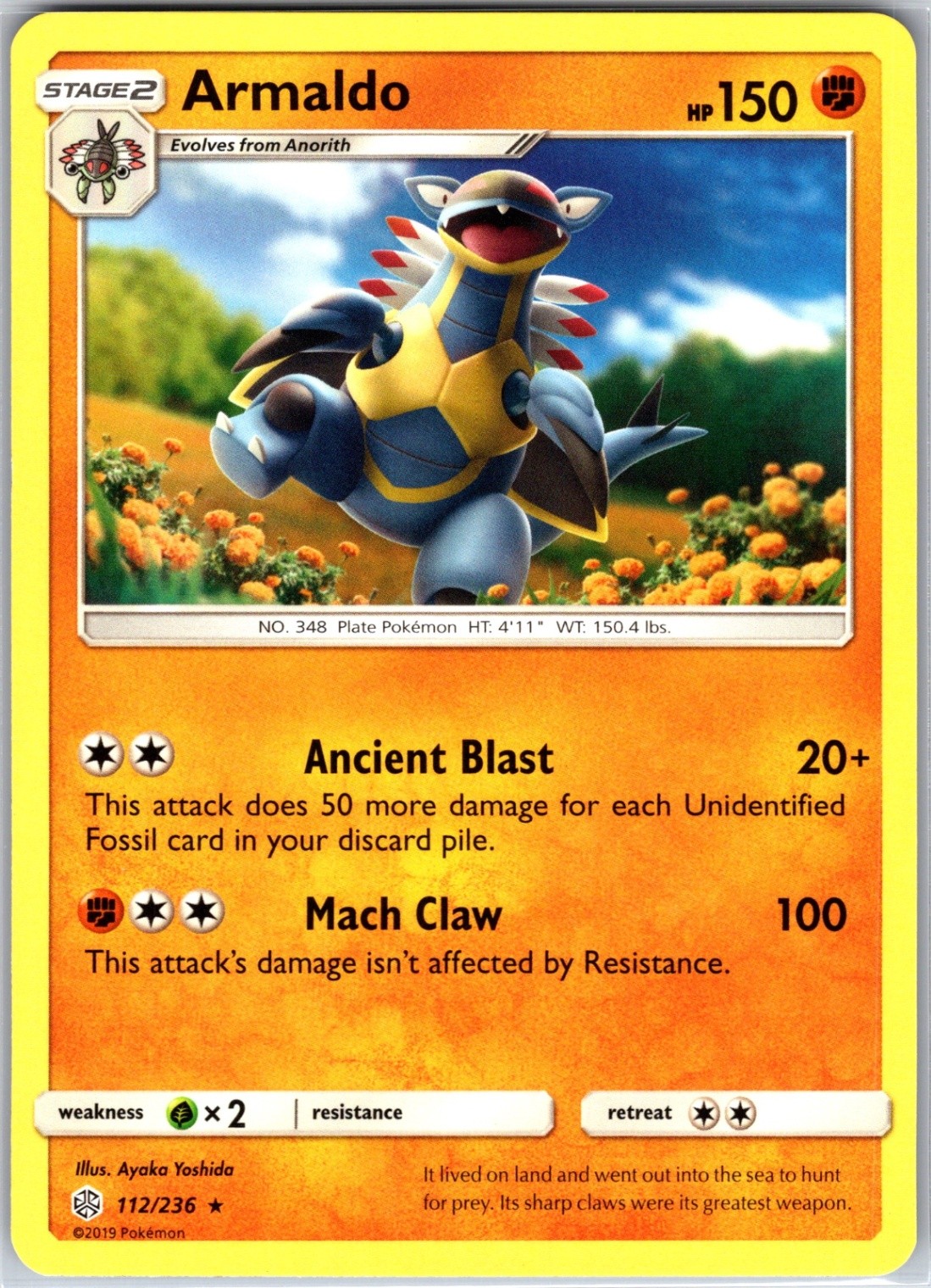 Armaldo 112/236 Rare Regular Card SM - Cosmic Eclipse Pokemon TCG NM